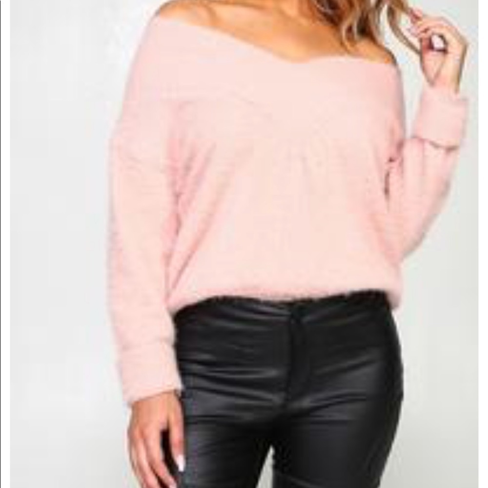 Muy Muy Fuzzy Pink V-Neck Sweater